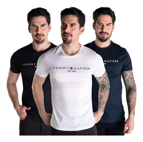 Kit 3 Camiseta Tommy Hilfiger 1985 3un - Preto/branco/azul